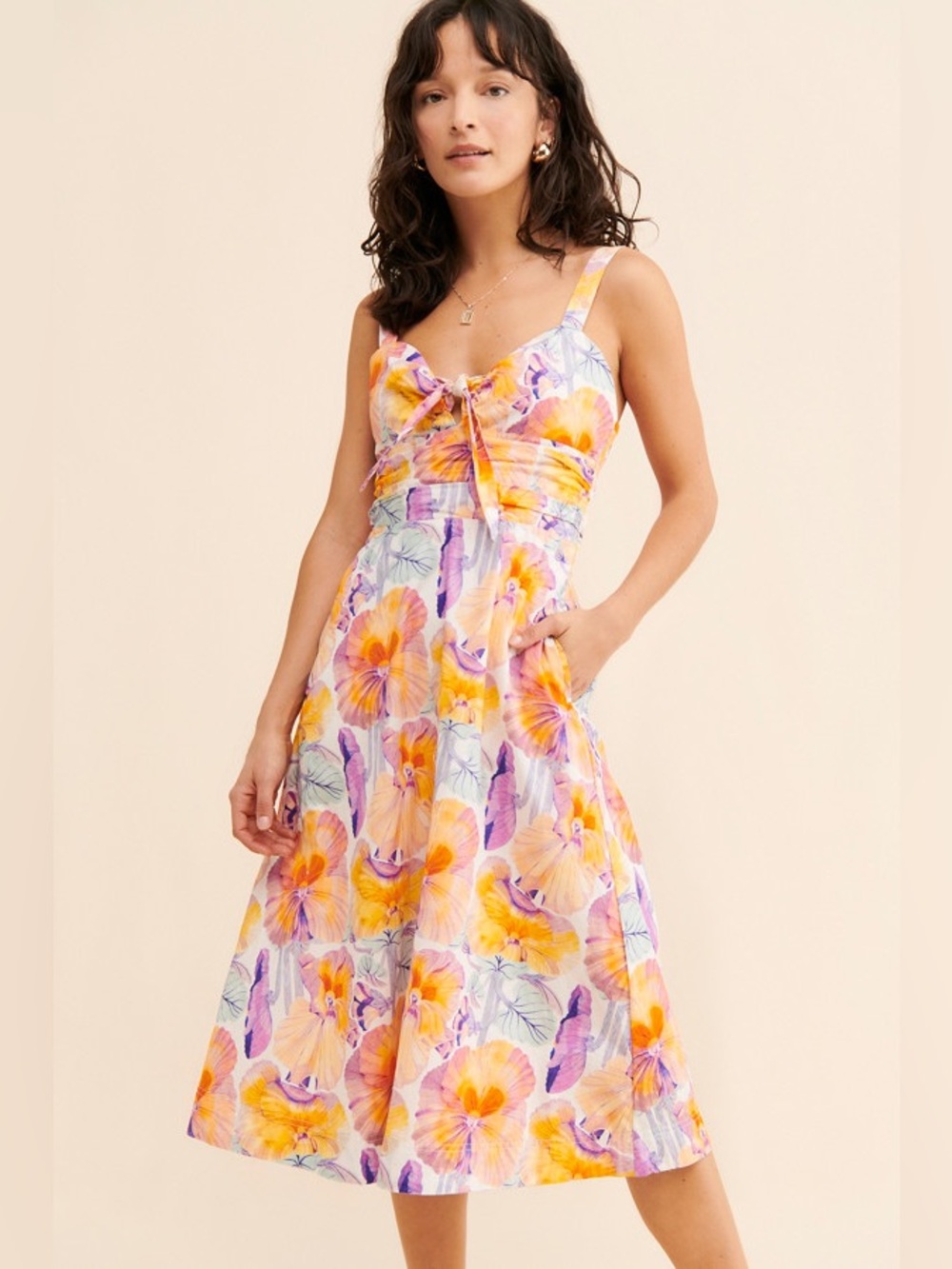 Anthropologie x Cecilia Pettersson Women’s Tie-Front Midi Dress Floral - Size 0